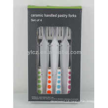 set of 4 ceramic handled pastry tasting fork